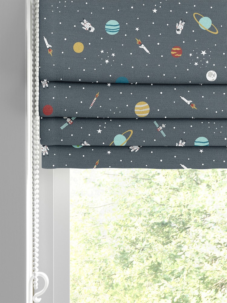 Sophie Allport Teal Blue Space Made to Measure 100% Cotton Roman Blinds - Image 2 of 6