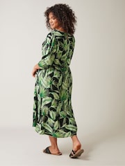 Evans Curve Green Palm Print Tiered Midi Dress - Image 3 of 5