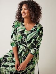 Evans Curve Green Palm Print Tiered Midi Dress - Image 4 of 5