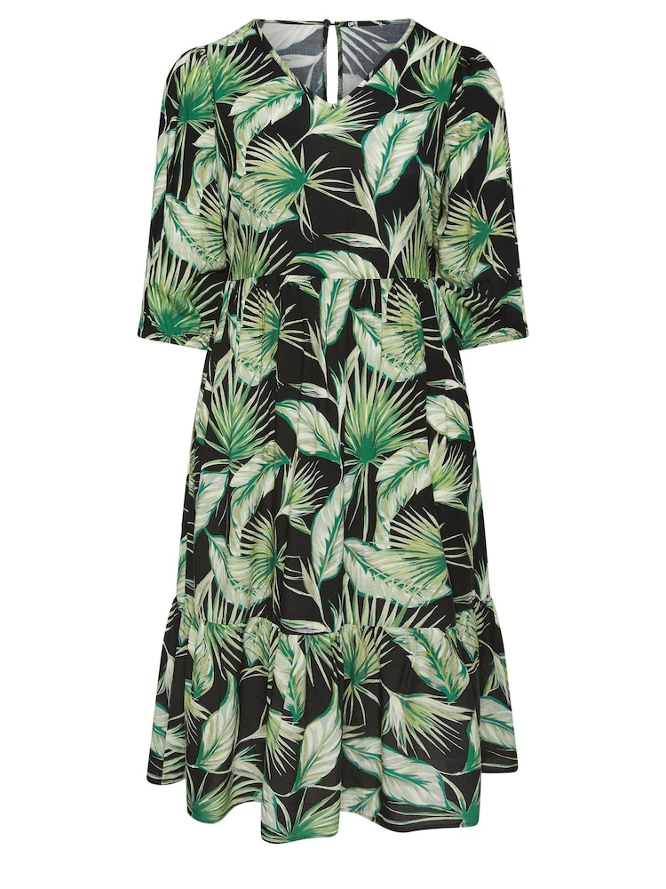 Evans Curve Green Palm Print Tiered Midi Dress - Image 5 of 5