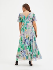 Scarlett & Jo Green & Purple Multi Floral Isabelle Angel Sleeve Maxi Dress - Image 2 of 5