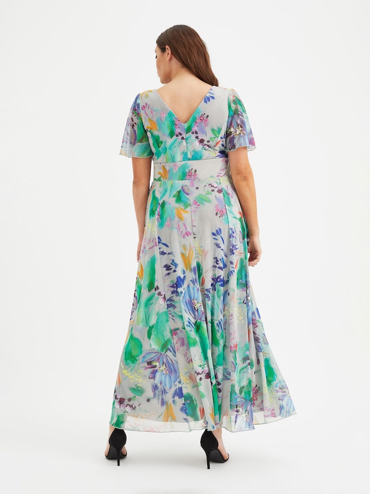 Scarlett & Jo Green & Purple Multi Floral Isabelle Angel Sleeve Maxi Dress - Image 2 of 5