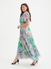 Scarlett & Jo Green & Purple Multi Floral Isabelle Angel Sleeve Maxi Dress - Image 3 of 5