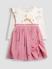 JoJo Maman Bébé Pink Reindeer Christmas Appliqué Tulle Party Dress - Image 2 of 5