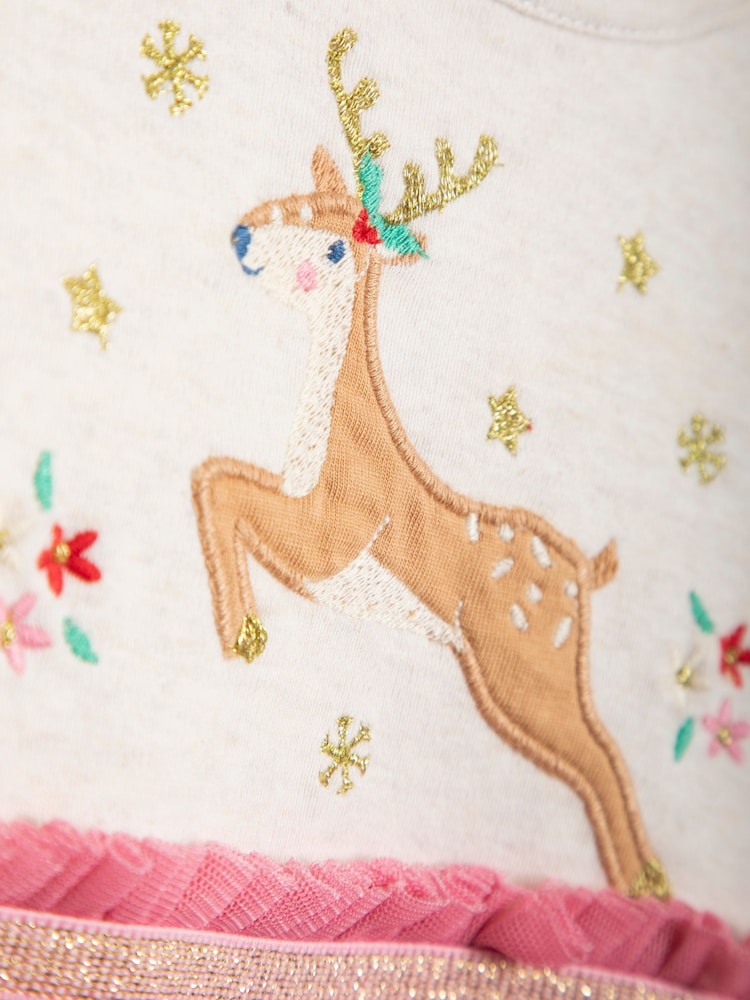JoJo Maman Bébé Pink Reindeer Christmas Appliqué Tulle Party Dress - Image 5 of 5