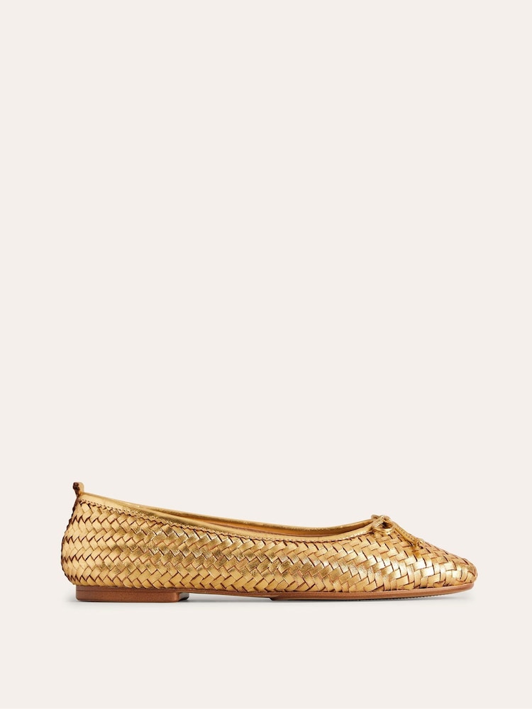 Boden Gold Kitty Flexi Sole Ballet Pumps - Image 2 of 4