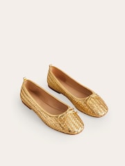 Boden Gold Kitty Flexi Sole Ballet Pumps - Image 3 of 4