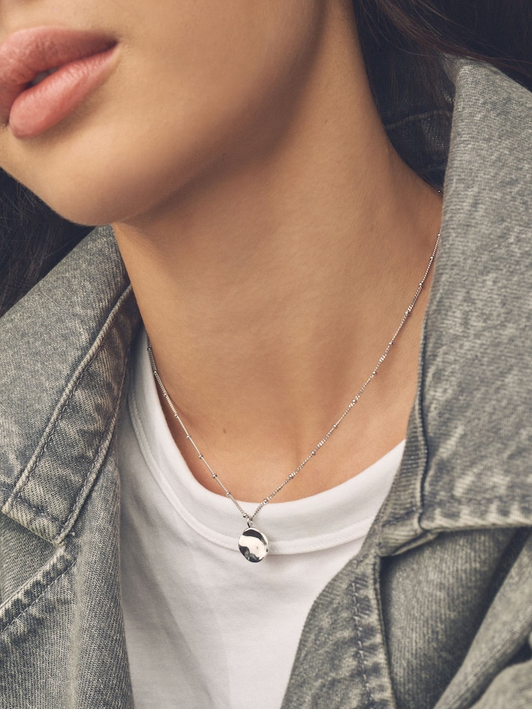Sterling Silver Organic Disc Ball Chain Necklace - Image 2 of 7