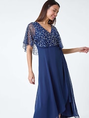 Roman Blue Sequin Embellished Maxi Wrap Dress - Image 1 of 5