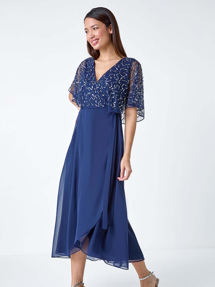 Roman Blue Sequin Embellished Maxi Wrap Dress - Image 2 of 5
