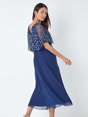 Roman Blue Sequin Embellished Maxi Wrap Dress - Image 3 of 5