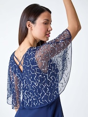 Roman Blue Sequin Embellished Maxi Wrap Dress - Image 4 of 5
