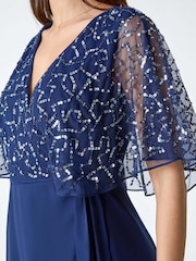 Roman Blue Sequin Embellished Maxi Wrap Dress - Image 5 of 5