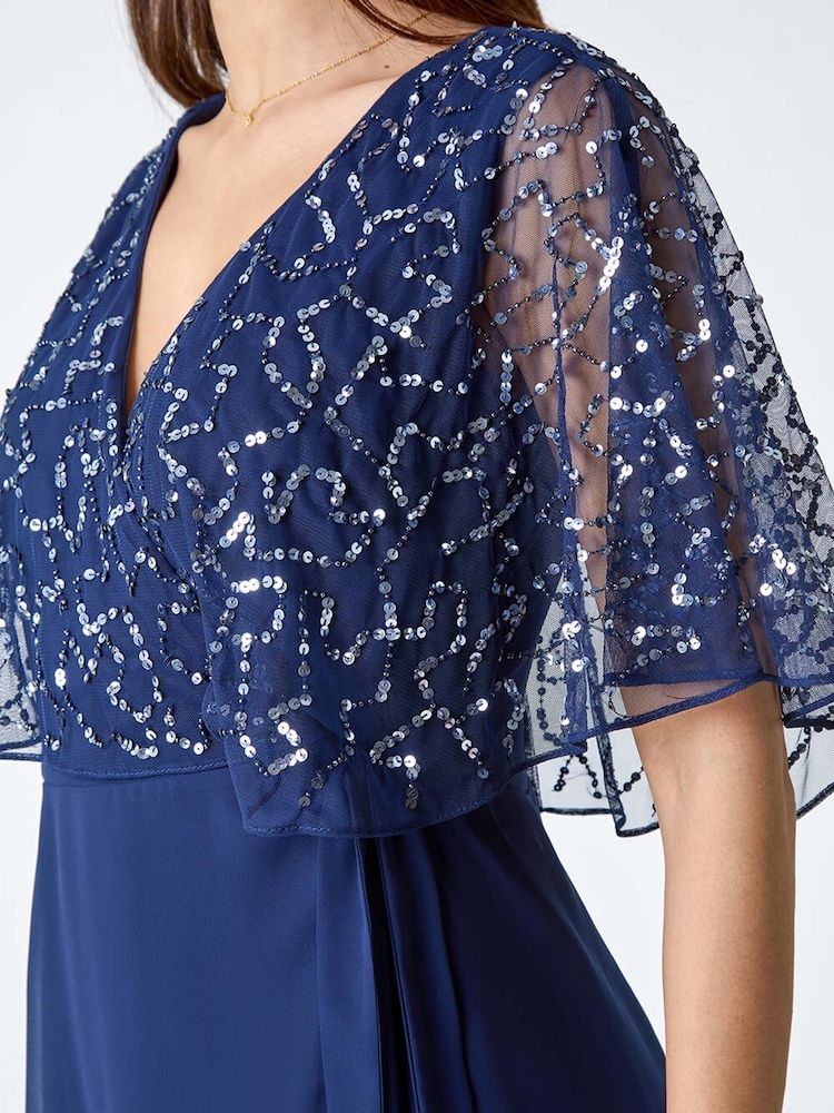 Roman Blue Sequin Embellished Maxi Wrap Dress - Image 5 of 5