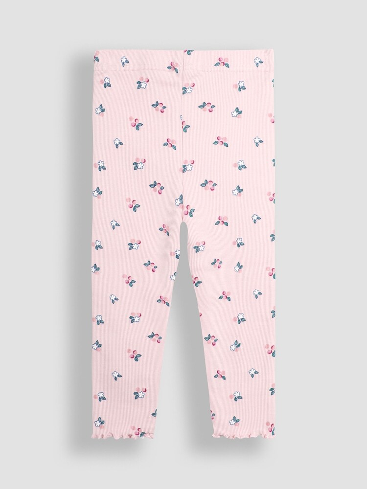 JoJo Maman Bébé Pink Berry Rib Frill Leggings 2 Pack - Image 2 of 7 JoJo Maman Bébé Pink Berry Rib Frill Leggings 2 Pack - Image 2 of 7