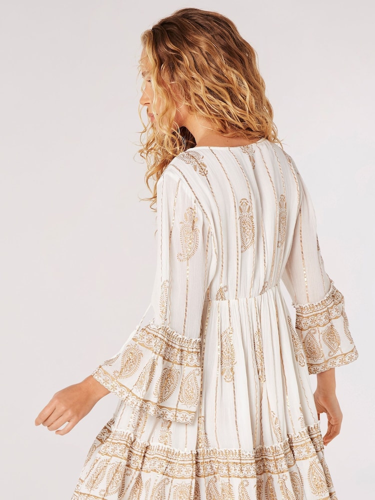 Apricot Cream Paisley Shimmer Mini Dress - Image 4 of 4