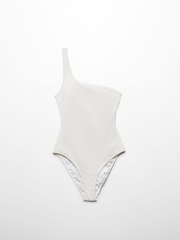 Mango White Crinkle One Shoulder Swimsuit - Image 5 of 6