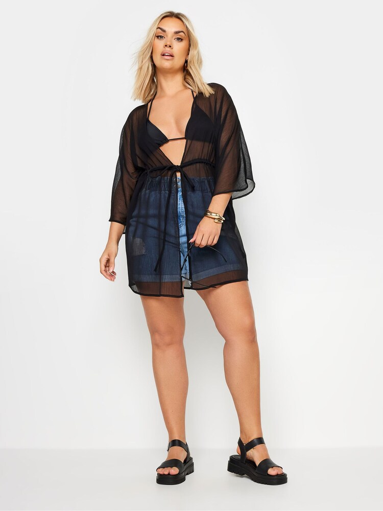 Yours Curve Black Tie Front Kimono - Image 2 of 5