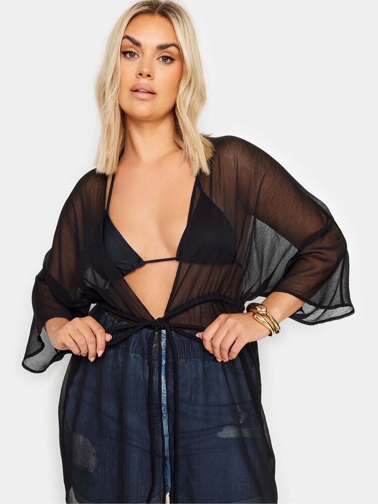 Yours Curve Black Tie Front Kimono - Image 5 of 5