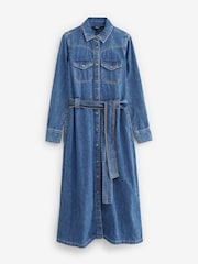 Dark Blue Western Midi Denim 100% Cotton Shirt Dress - Image 5 of 7
