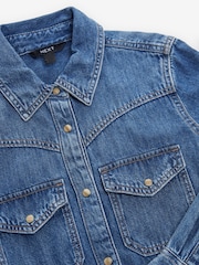 Dark Blue Western Midi Denim 100% Cotton Shirt Dress - Image 6 of 7