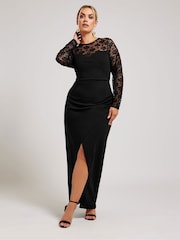 Yours Curve Black Lace Sweetheart Tulip Hem Maxi Dress - Image 1 of 5