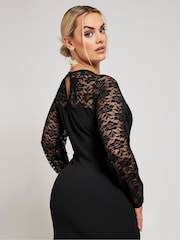 Yours Curve Black Lace Sweetheart Tulip Hem Maxi Dress - Image 3 of 5