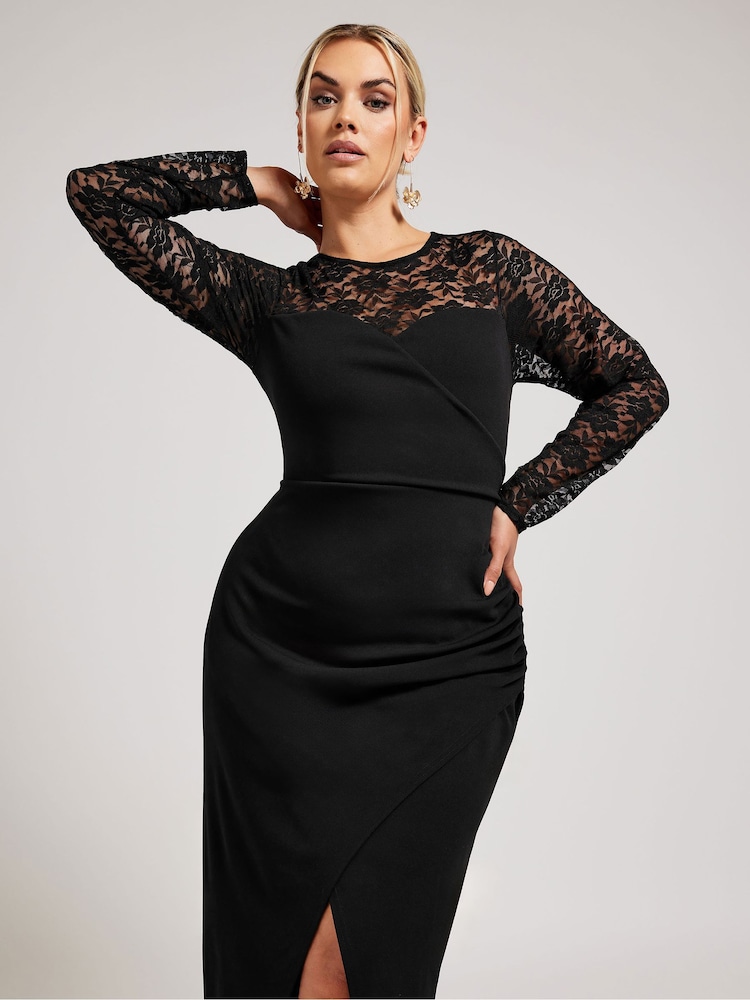 Yours Curve Black Lace Sweetheart Tulip Hem Maxi Dress - Image 4 of 5