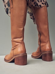 Tan Brown Leather Forever Comfort® Square Toe Chunky Knee High Boots - Image 3 of 8