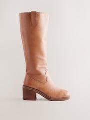 Tan Brown Leather Forever Comfort® Square Toe Chunky Knee High Boots - Image 5 of 8