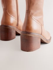 Tan Brown Leather Forever Comfort® Square Toe Chunky Knee High Boots - Image 7 of 8