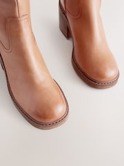 Tan Brown Leather Forever Comfort® Square Toe Chunky Knee High Boots - Image 8 of 8