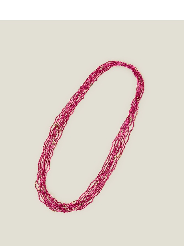 Accessorize Pink Layered Long Bead Necklace - Image 1 of 3 Accessorize Pink Layered Long Bead Necklace - Image 1 of 3