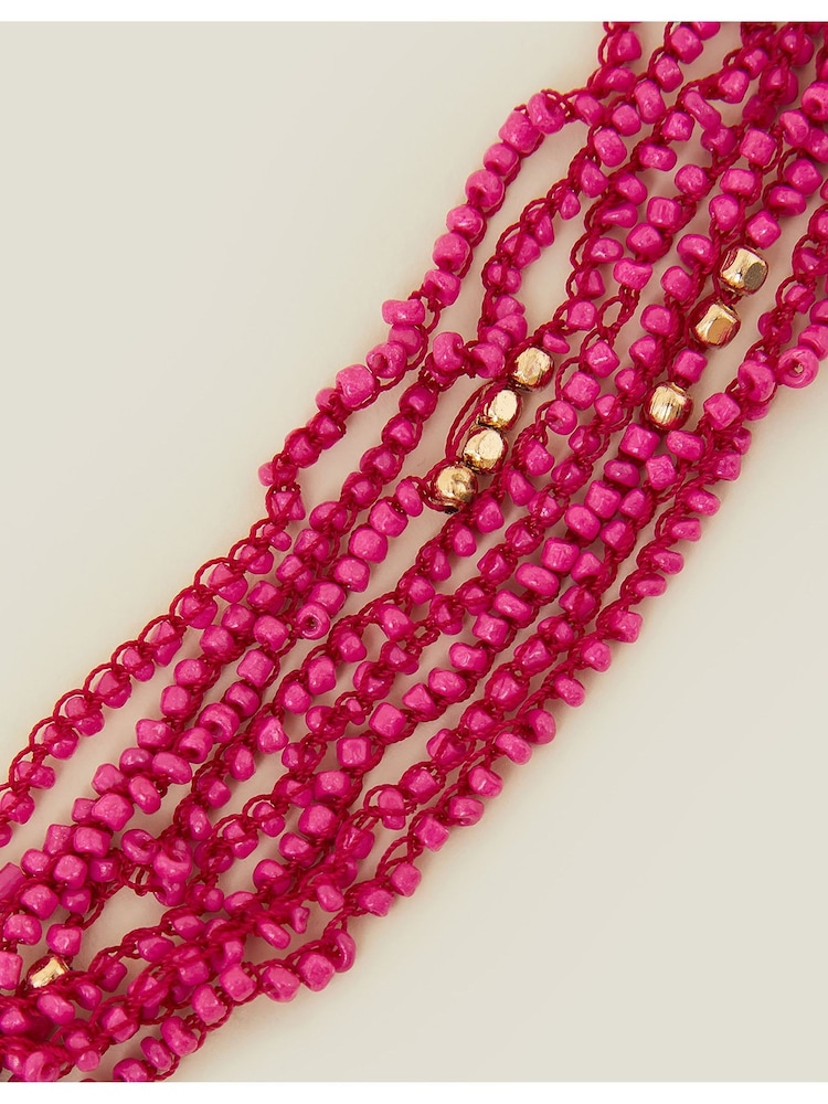 Accessorize Pink Layered Long Bead Necklace - Image 2 of 3 Accessorize Pink Layered Long Bead Necklace - Image 2 of 3