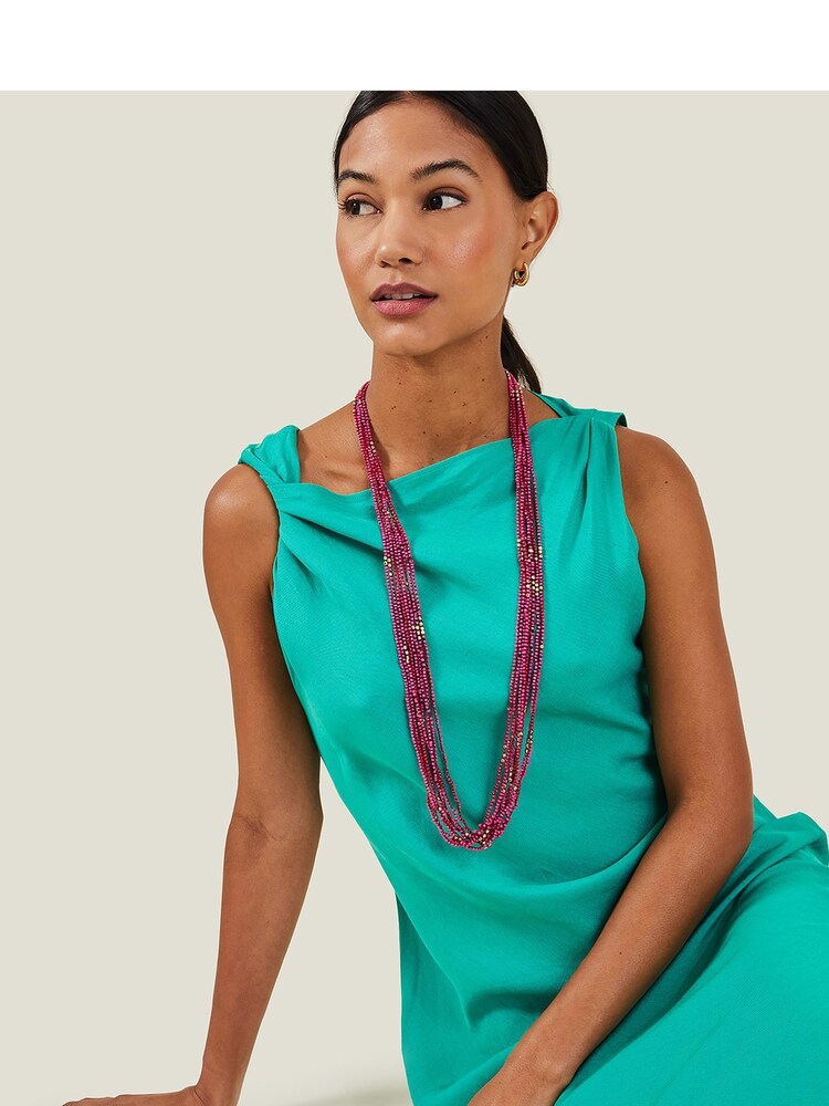 Accessorize Pink Layered Long Bead Necklace - Image 3 of 3 Accessorize Pink Layered Long Bead Necklace - Image 3 of 3