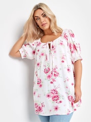 Yours Curve Pink Floral Print Top - Image 1 of 5