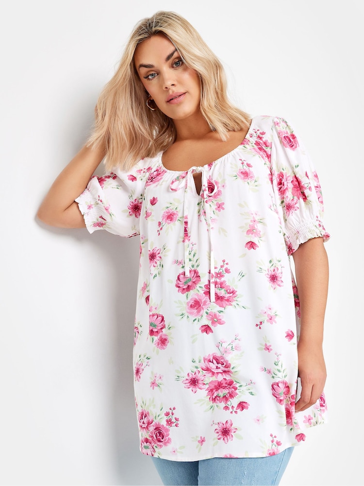 Yours Curve Pink Floral Print Top - Image 1 of 5