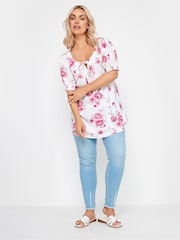 Yours Curve Pink Floral Print Top - Image 2 of 5