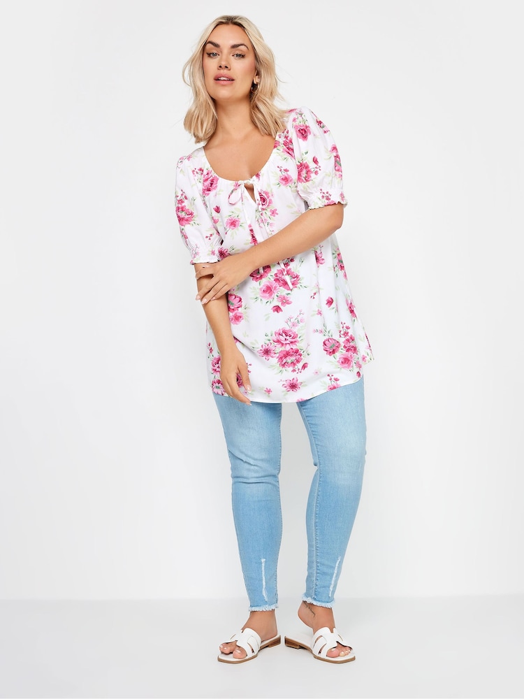 Yours Curve Pink Floral Print Top - Image 2 of 5
