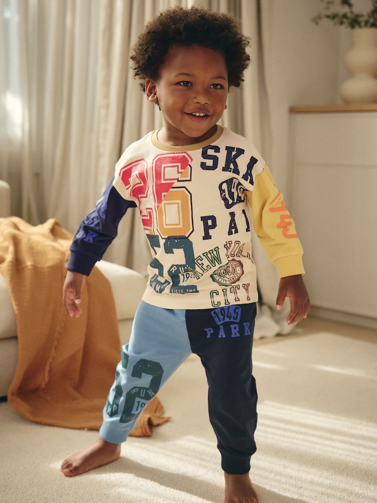 Multi Bright Varsity Oversized Single 100% Cotton Pyjamas (9mths-8yrs) - Image 1 of 8