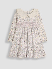 JoJo Maman Bébé Cream Floral Smocked Broderie Collar Dress - Image 1 of 3
