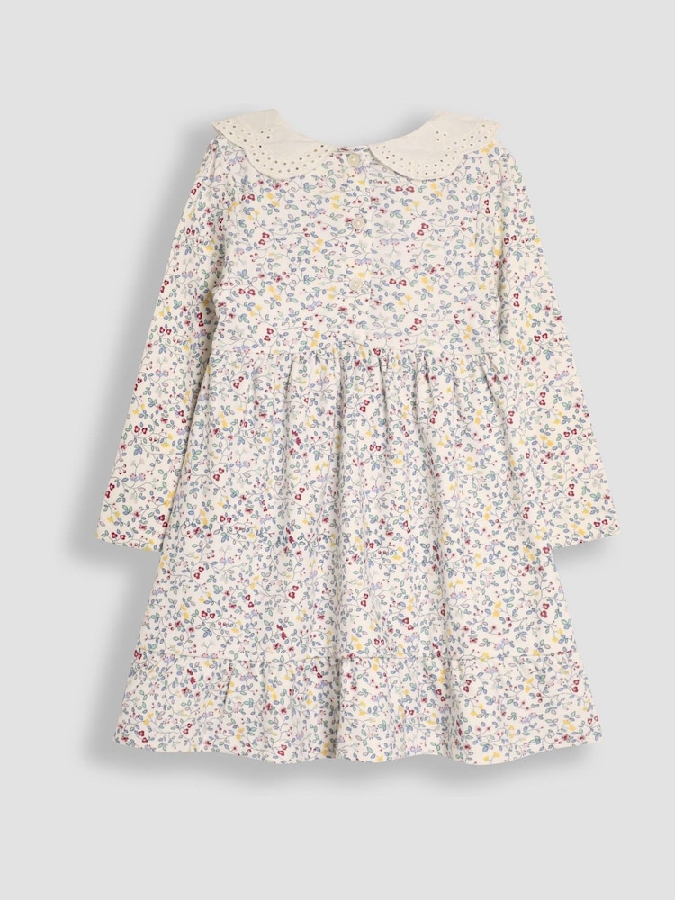 JoJo Maman Bébé Cream Floral Smocked Broderie Collar Dress - Image 2 of 3