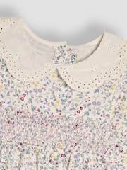 JoJo Maman Bébé Cream Floral Smocked Broderie Collar Dress - Image 3 of 3
