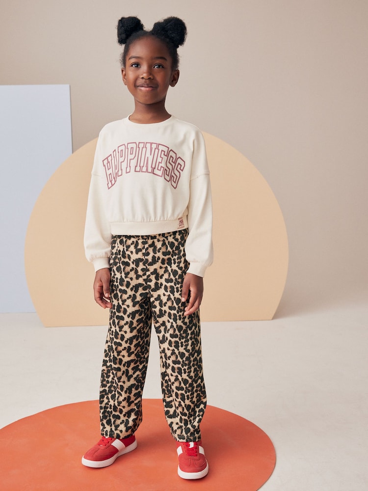 Imprimeu leopard - Pantaloni Evazat texturat (3-16ani) - Image 2 of 7