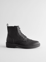 Black Brogue Zip Up Boots - Image 2 of 6