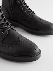 Black Brogue Zip Up Boots - Image 4 of 6