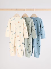 Teal Blue Baby Printed Zip Sleepsuits 3 Pack (0mths-3yrs) - Image 2 of 12