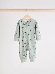 Teal Blue Baby Printed Zip Sleepsuits 3 Pack (0mths-3yrs) - Image 4 of 12