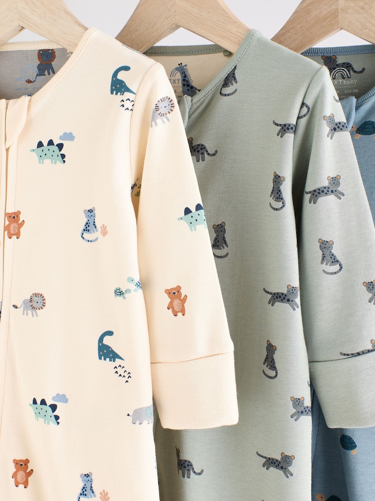 Blauwgroen - Verpakking van 3 baby-pyjama's met rits en print (0mnd -3jr) - Image 7 of 12