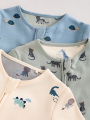 Teal Blue Baby Printed Zip Sleepsuits 3 Pack (0mths-3yrs) - Image 8 of 12